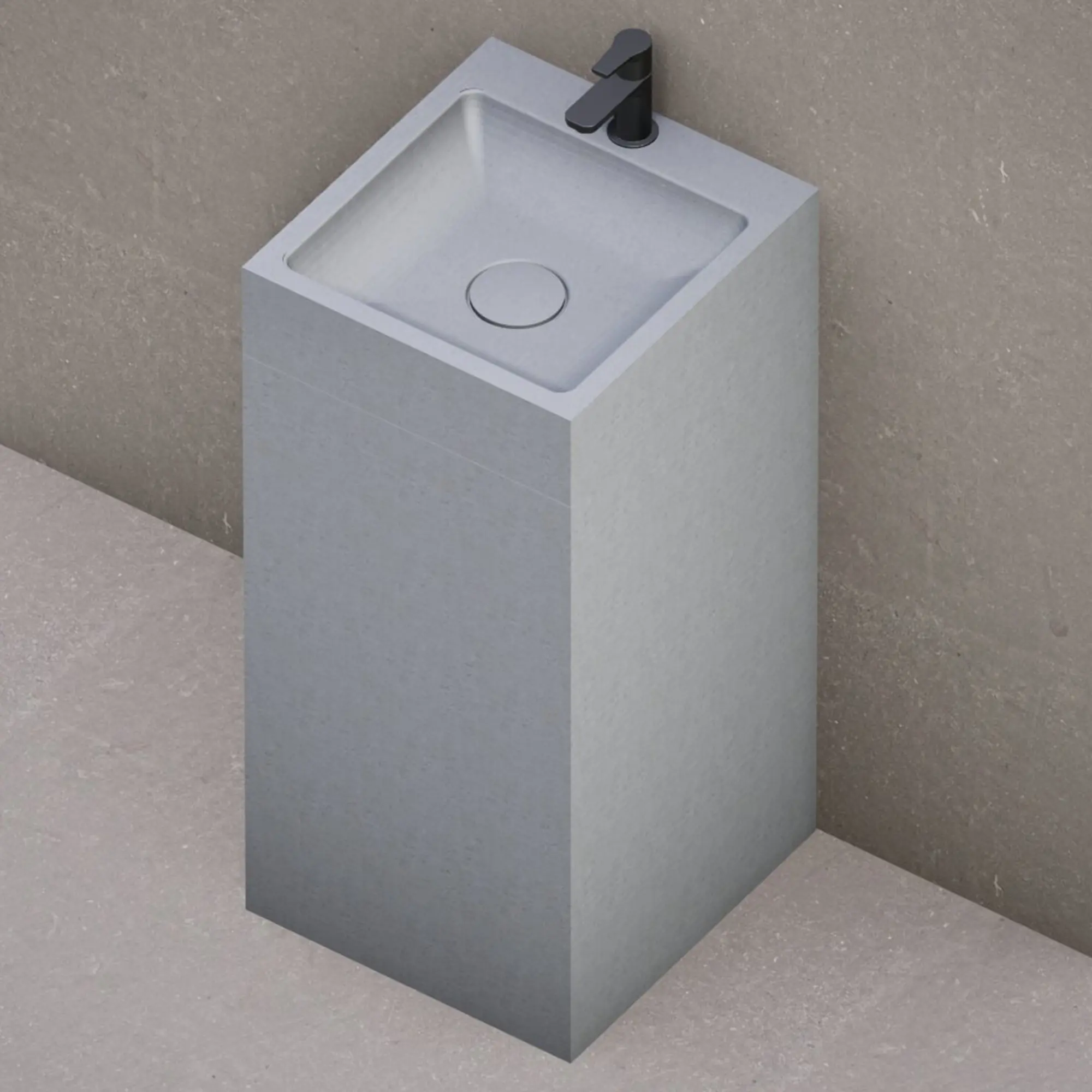 BF-460420MGM_1 Раковина напольная Beton Furniture 460x420 прямоугольная, серая матовая (с отверстием, без полки)