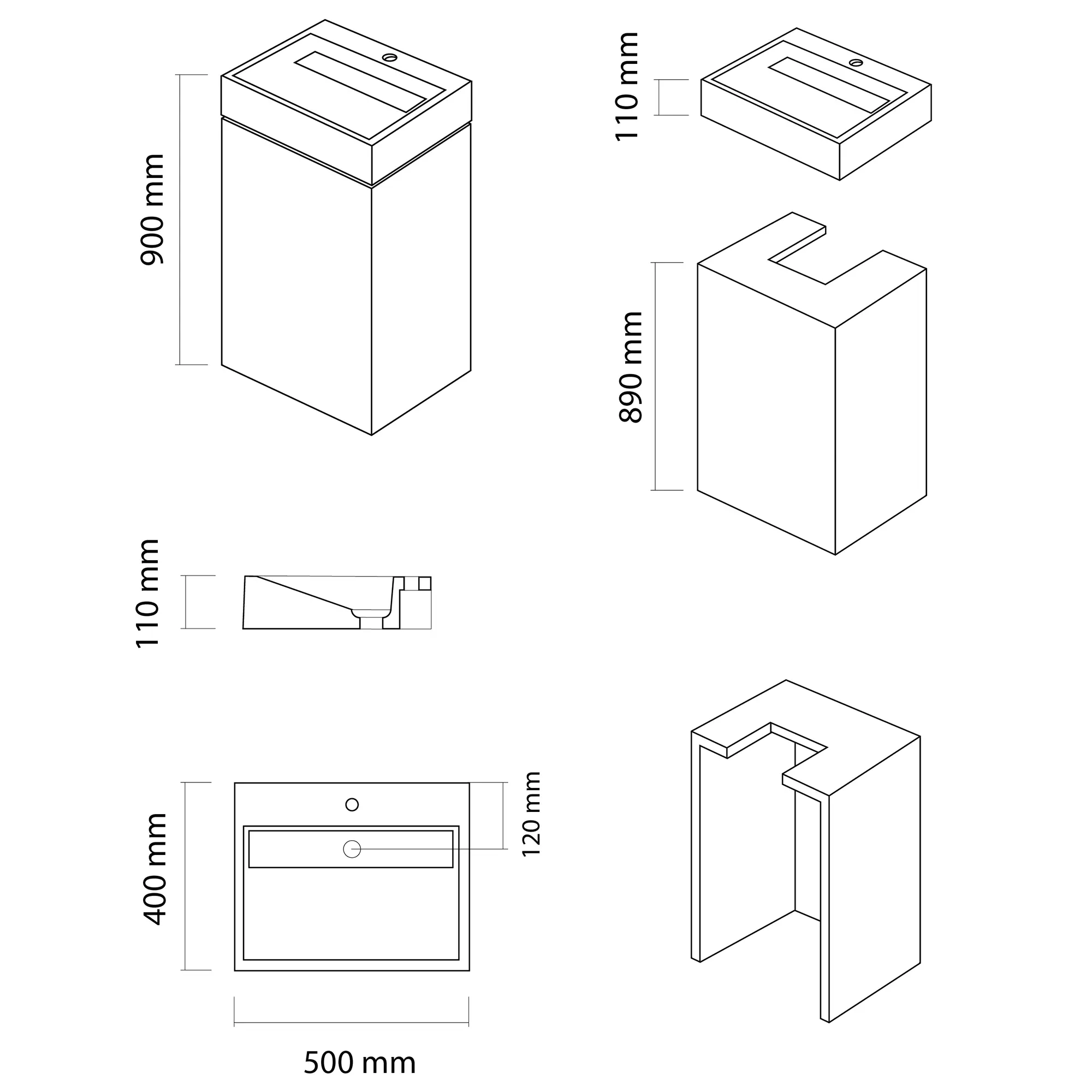 BF-500400MBGM_2 Раковина напольная Beton Furniture 500x400 прямоугольная, серая матовая (с отверстием, с полкой)