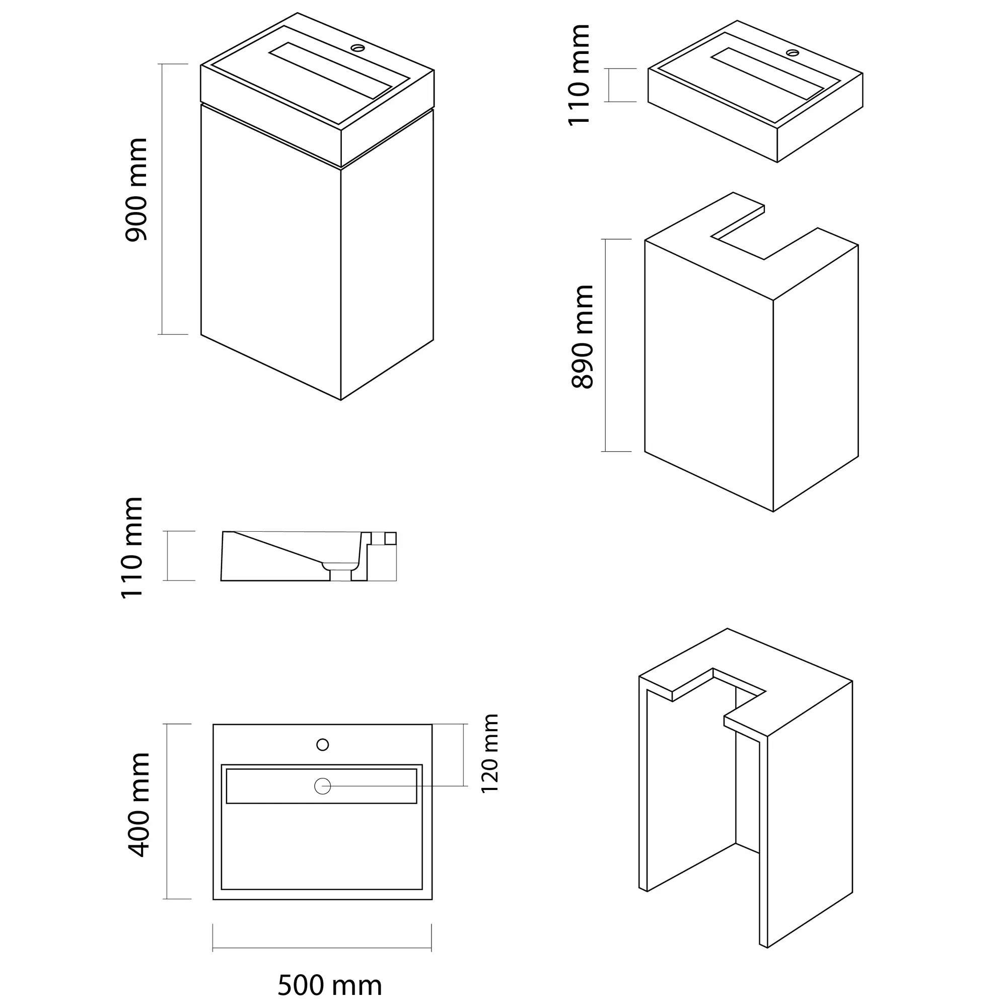 BF-500400MGM_2 Раковина напольная Beton Furniture 500x400 прямоугольная, серая матовая (с отверстием, без полки)