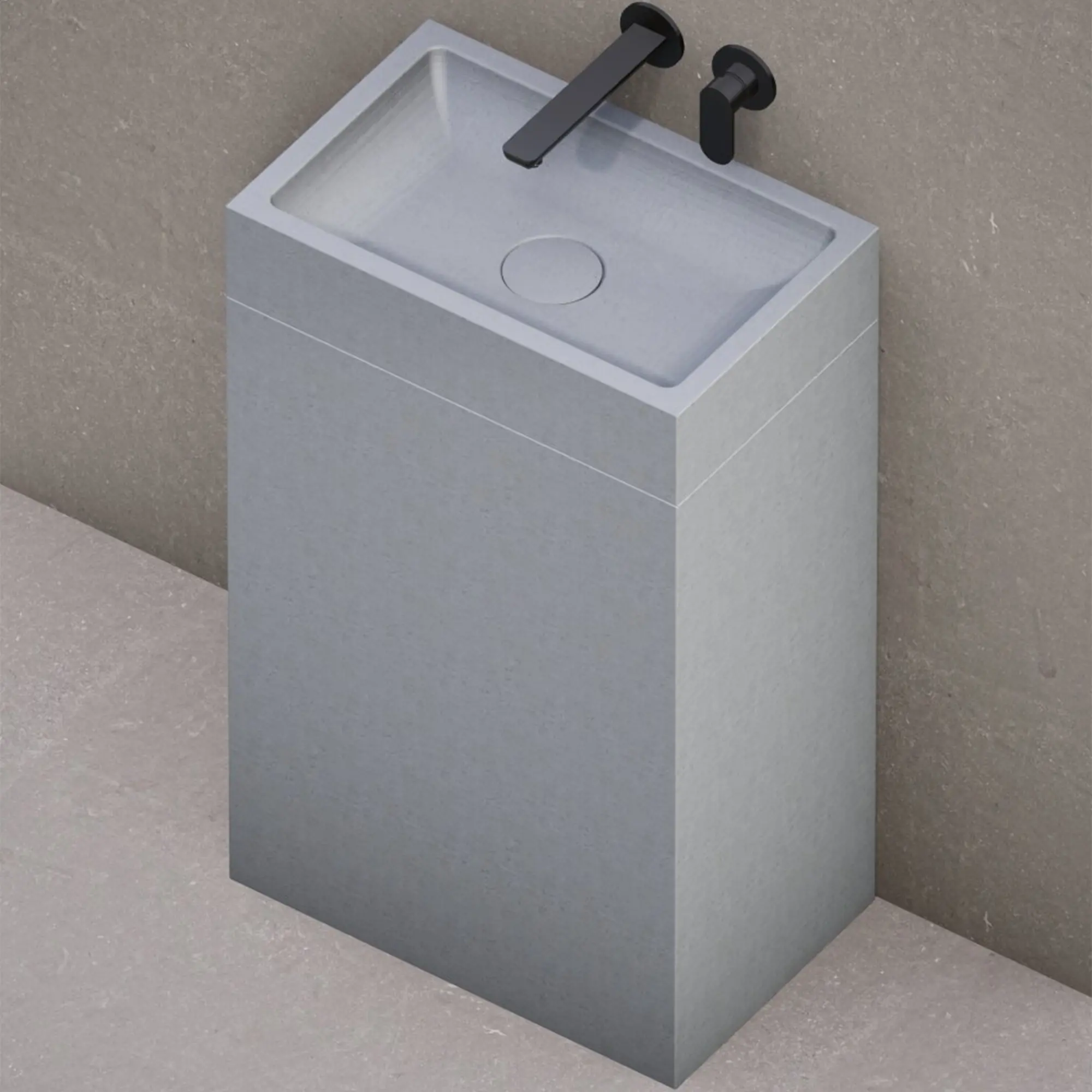BF-550350GM_1 Раковина напольная Beton Furniture 550x350 прямоугольная, серая матовая (без отверстия, без полки)