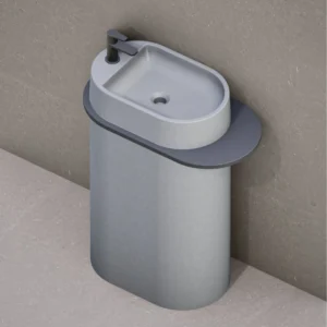 Раковина напольная Beton Furniture 550x350 овальная, серая матовая (с отверстием, с полкой)