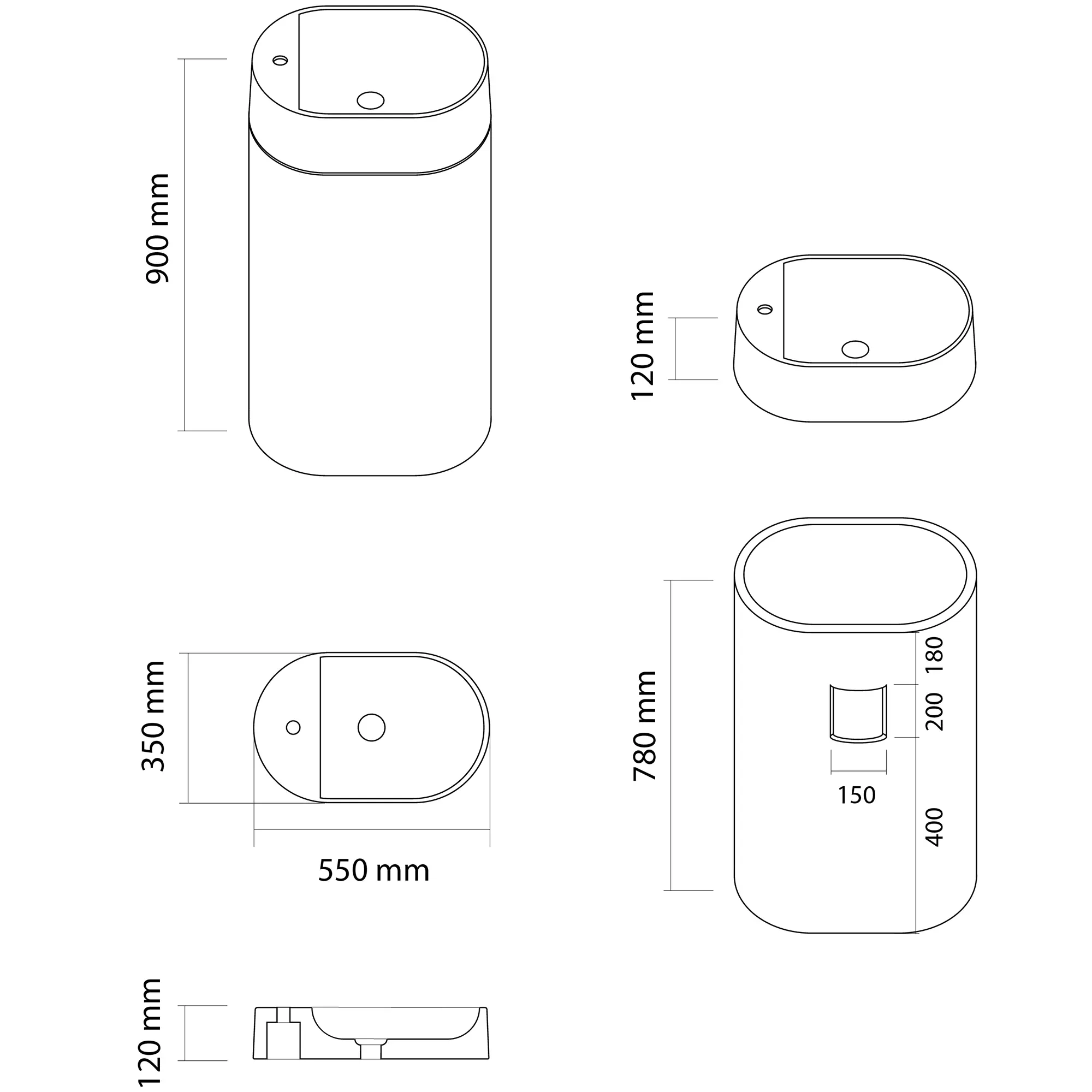 BF-550350MBGM_2 Раковина напольная Beton Furniture 550x350 овальная, серая матовая (с отверстием, с полкой)