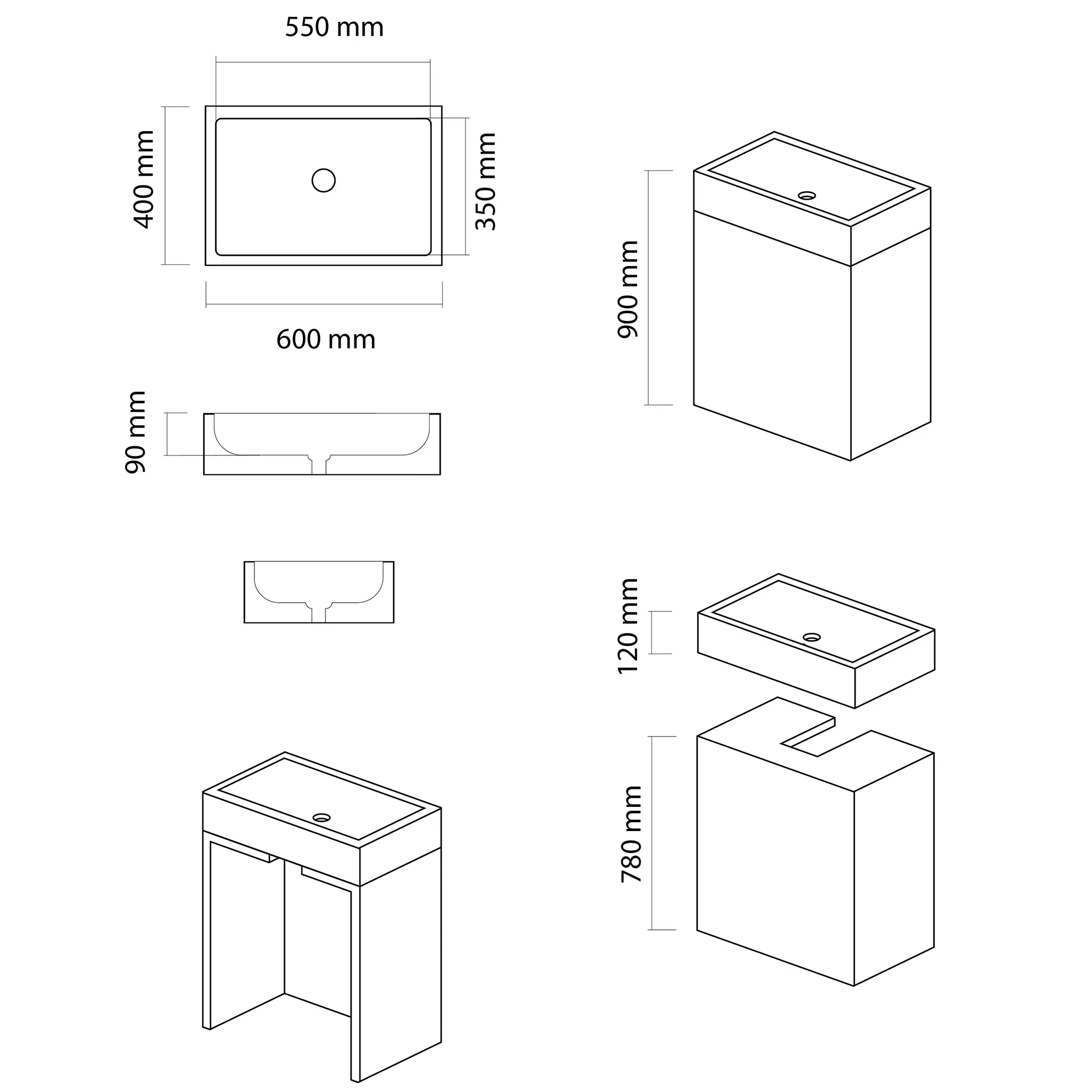BF-600400GM_2 Раковина напольная Beton Furniture 600x400 прямоугольная, серая матовая (без отверстия, без полки)