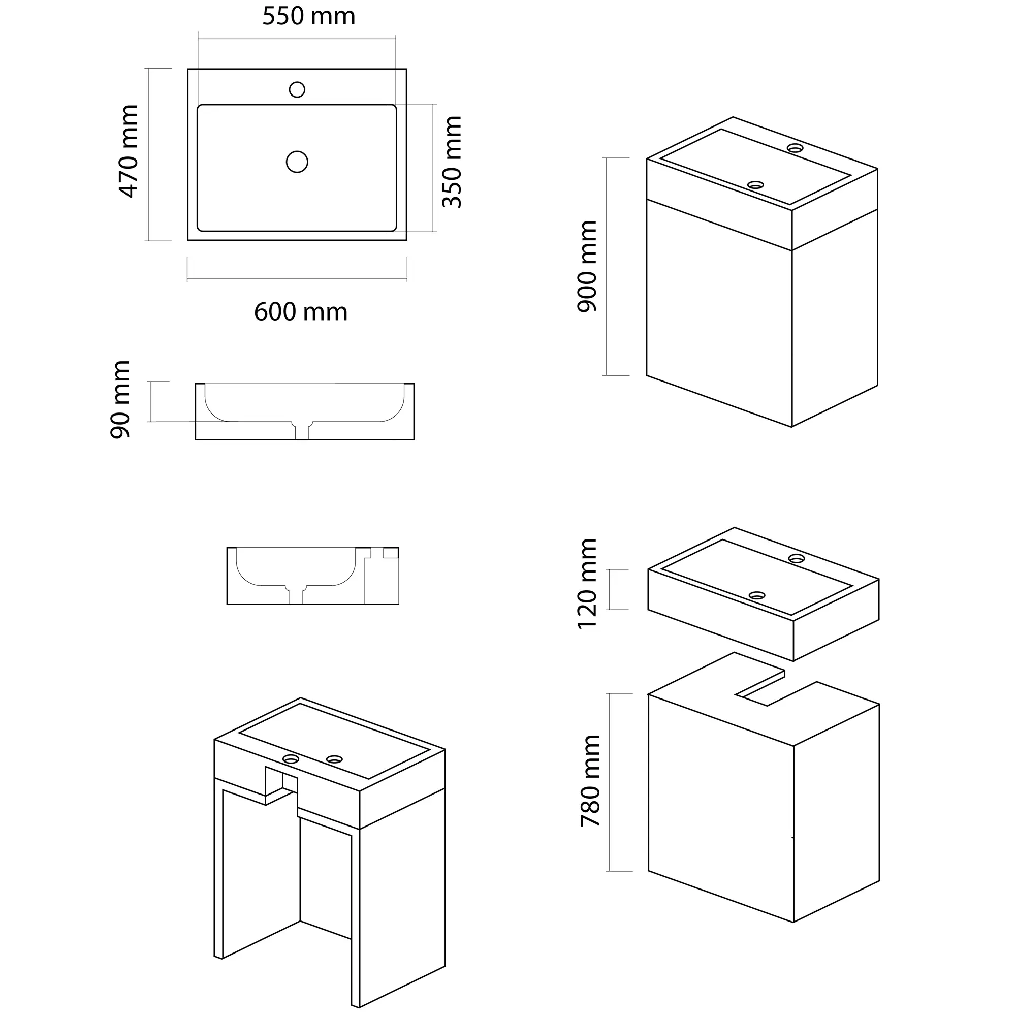 BF-600470MGM_2 Раковина напольная Beton Furniture 600x470 прямоугольная, серая матовая (с отверстием, без полки)