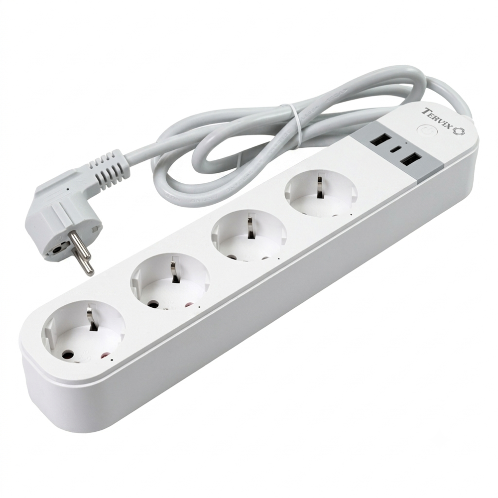 TRV-423421_1 Умный удлинитель Tervix Pro Line WiFi Power Strip 3800 Вт внешняя, с USB и Type-C, белый (Wi-Fi) (423421)