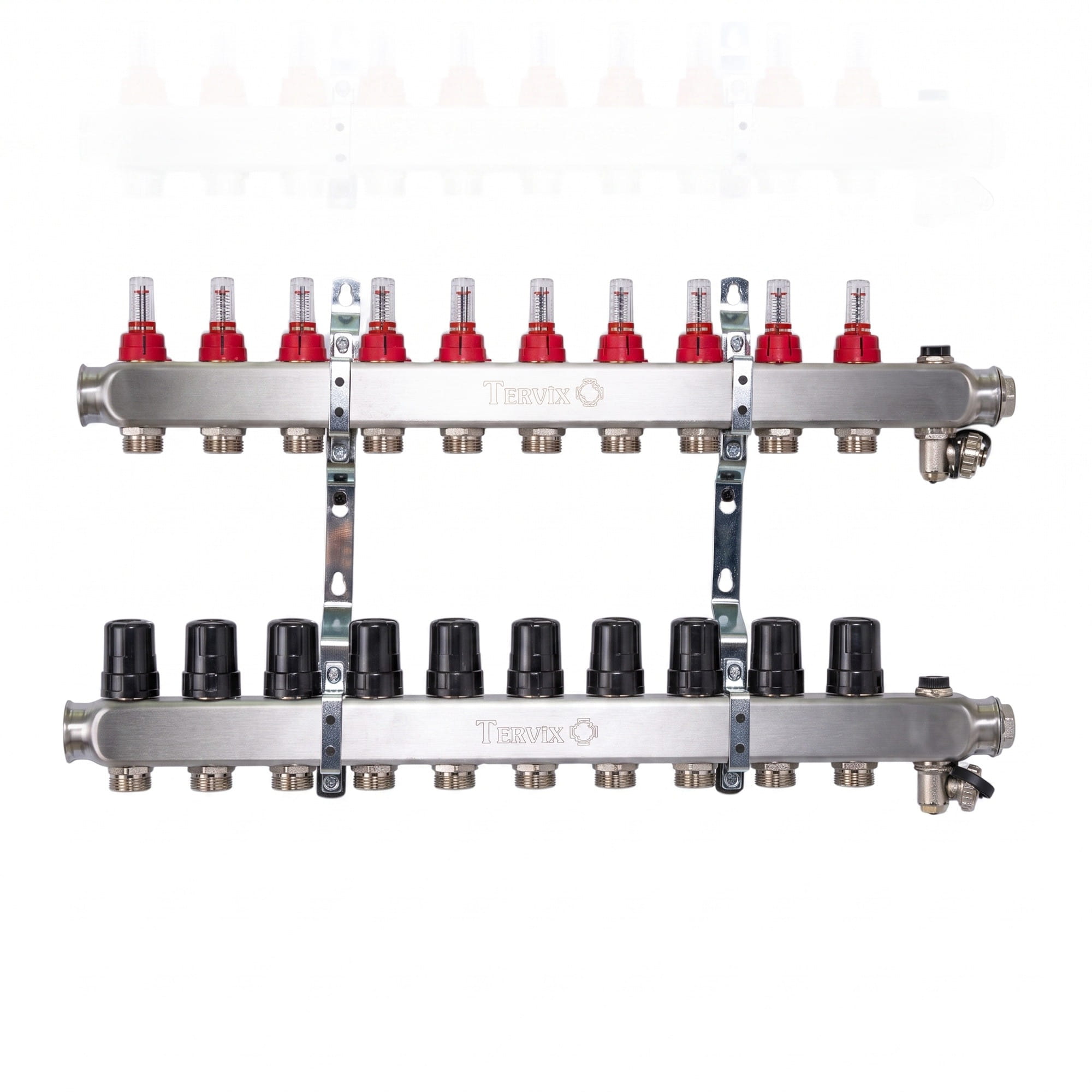 TRV-501210_1 Коллектор теплого пола Tervix Pro Line 1" 10 выходов, с расходомерами, нержавеющая сталь (501210)