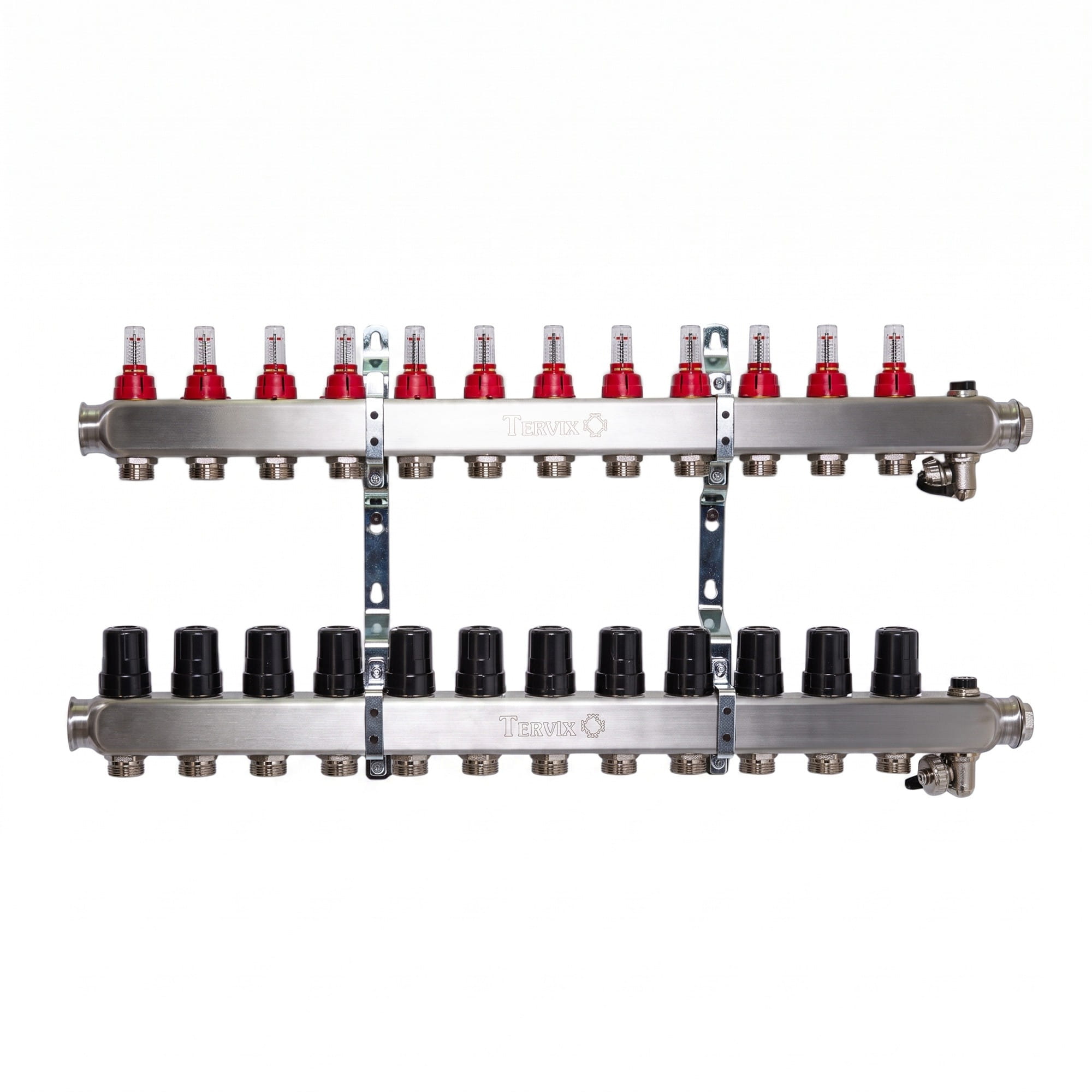 TRV-501212_1 Коллектор теплого пола Tervix Pro Line 1" 12 выходов, с расходомерами, нержавеющая сталь (501212)