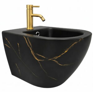 Биде подвесное VBI Vulcano Marble 365x360 прямоугольное, без сиденья, черное (020419)